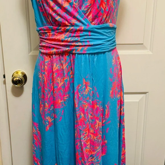 open lace back dress Dress Designer By Lilly Pulitzer In Blue & Pink, Size: S  Clothes Mentor  Plymouth Meeting PA #257